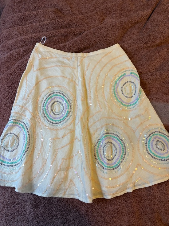 French Connection Cream A-Line Sequin Skirt with Multicolor Circles - Picture 2 of 2